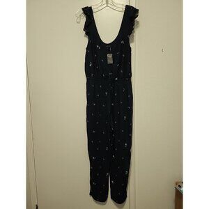 Abercrombie & Fitch Womens Jumpsuit Floral Ruffle Sleeve Small Navy Blue NWT